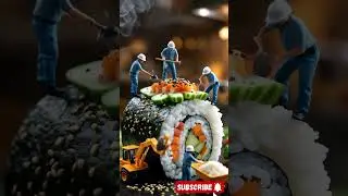 Tiny Workers Building a Giant Sushi Roll | Macro Food Art in Action #shorts #ai #aianimation #sushi