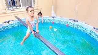 شفا وميمي لعبو لعبة التوازن فوق المسبح وخافن شوفو ايش السبب!