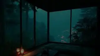 Heavy Rain on Glass Terrace (No Ads) — Modern Dark Ambience | Cozy Rain on Window