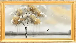 Golden Tree golden frame vintage art tv watercolor minimalist  abstract muted background wallpaper