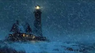 Lonely Winter Lighthouse in Heavy Snow 🌨️ Cold Ocean Wind & Cozy Night Ambience
