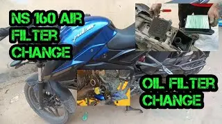 Bajaj palsar ns 160 air filter change // Oil change Oil filter change #Bajaj palsar ns160 bs4 //💯