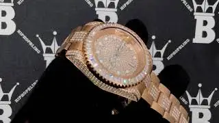Rose Gold Baguette Bezel CZ Mid Link Date Hip Hop Watch | Bling Bling Wristwatch