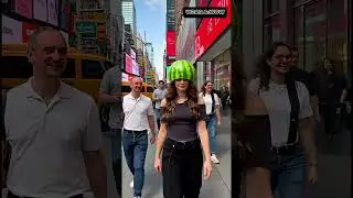 Fashion Model in Times Square Wearing Watermelon Rind Hat | Funny Street Fashion