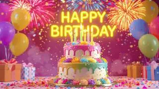 Slow Remix of Happy Birthday Song | Animated Fireworks Celebration