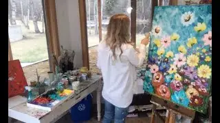 How to paint acrylic wildflowers with a palette knife - long video - Giselle Denis Fine Artist