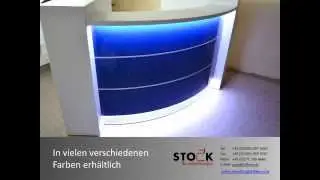 Halbrunde Empfangstheke Blau Hochglanz mit Beleuchtung K&ouml;ln Dr. Werner