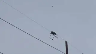 Drone Installing Bird Diverters On 69 kv Powerline. Woodbine, NJ