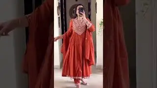 Rust Orange Embroidered Cotton Anarkali Set with Dupatta | Festive Wear