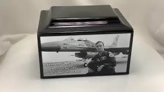 Black Granite Standard Size Cremation Urn Vault with Engraved Photo