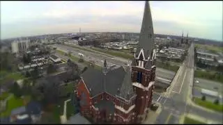 St. Josaphat's Roman Catholic Church - Damaged Spire - Detroit Drone Aerial Video