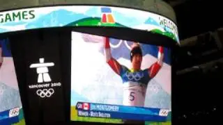 Jon Montgomery Gold Medal Announcement at Finland vs. Germany Hockey Game Vancouver Olympics