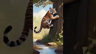 tiger cub is learning to climb a tree #ai #funny #animals