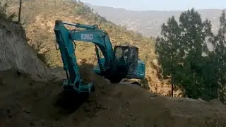 KOBELCO 220 Excavator Hillside Work - KOBELCO Excavator Cutting Hill- Hilly Road Construction-Part 3