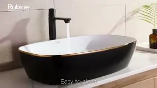 RUBINE - QTRO COUNTERTOP RECTANGULAR, BLACK & WHITE + ROSE  GOLD SKIRTING  CERAMIC BASIN (QTRO 60BW)