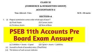 PSEB 11th Accounts Pre Board 2025 Answer| Accountancy Class 11th Pre Board Exam 2025