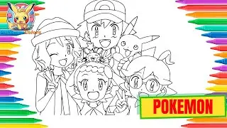 Coloring Pokemon Adventures: Bonnie, Clemont, Ash, and Serena | Pokemon Colors Channel