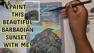 Painting a Barbados Sunset in Acrylic 🌅🌤️ Tropical Beach Glow & Golden Horizon