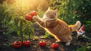 Cat vs Tomatoes at Sunrise | Morning Trouble in the Garden