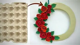 Egg tray Rose Flowers Wall Hanging| Diy flowers with used egg tray | Best out of waste crafts