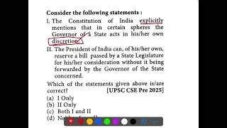 UPSC PYQ on the power of president and governor#upscprelims #prelims2026 #upscpyq #ytshorts 