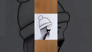 How to draw a girl with mask pencil sketch || 8 points to girl with winter cap drawing || Girl चित्र