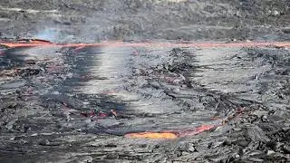 Lava river Fagradalsfjall vocano, static shot 16.9.21, ambient sound