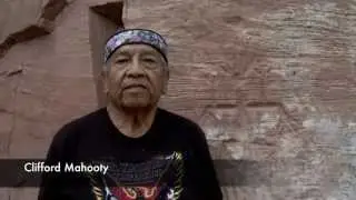 Native American Zuni Elder Clifford Mahooty Shows Ancient Petroglyphs
