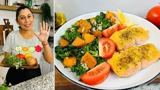 Menú Diario P/Evitar Inflamación, Grasa y Azúcar. Salmón al Romero con Acelgas. CENA FITNESS, GODIN.