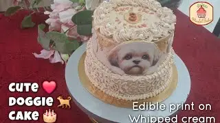 Cute Dog Doggie Puppy Cake - How to stick edible print on Whipped cream - Chocolate truffle cornelli