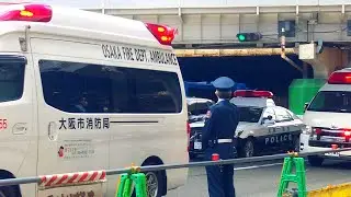 阪急百貨店前から走り去る救急車352 & 355（大阪市消防局）