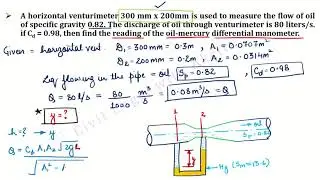 Fluid Mechanics | L6I | Dynamics of flow | Horizontal Venturi meter Numerical Problems P1| Hindi