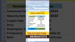 yield function #shorts #excel #yield #yieldfunction #excelfunction #excelformula #exceltipsandtricks