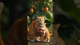 Fat Fluffy Mama Cat Harvests Fruits with Baby Cat | Realistic Farm Story #shorts #catshorts #cats