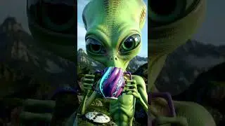 Alien drinking a cup of coffee after his saucer crash landed on earth #coffee #alien #life #fun