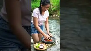 Making Traditional Sambal by the River | Peaceful Village Life | AI 4K Video