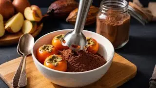 Healthy No-Sugar Cream Dessert. Persimmon + Cocoa. Ready in 5 Minutes.