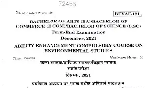 BEVAE -181 ENVIRONMENTALSTUDIES December Term-End Examination 2021 BA/BCOMG/BSCG questions paper