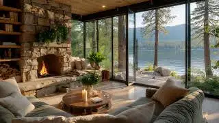 Morning Relaxing Jazz at a Lakeside Cabin ☀️ Calm Background Music for Positive Energy