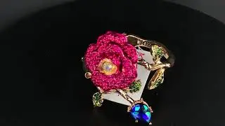 Betsey Johnson Rose Branch Hinged Cuff Bracelet Gold Pink Crystal Jewels 3D Video