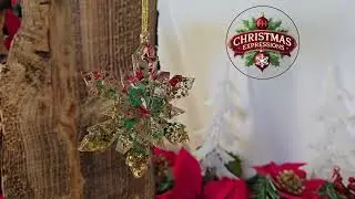Red Green Gold real Gold Leafing  Epoxy Resin Snowflake with Holly leaf