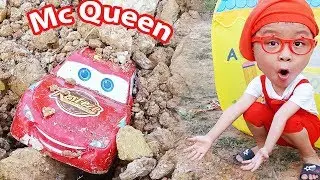 Disney Cars Lightning McQueen Car Rescue by Excavator Truck with Dave Mario and brother