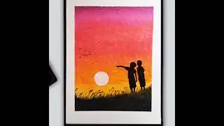 Beautiful Sunset Oil Pastel Drawing | Kids Silhouette #shorts #ytshorts