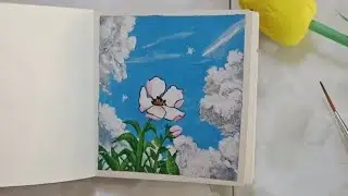 Cute flower art with cloud tutorial #fullvideo #acrylicpainting #flowers #clouds #painting #viral 