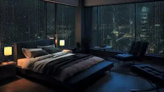Rainy Night Bedroom with City View 🌧️ | Deep Sleep & Relaxing Ambience