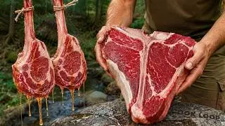 Cooking T-Bone Steak on HOT STONE in the Forest | Bushcraft ASMR