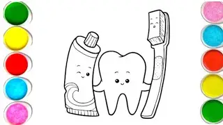 Easy Toothpaste & toothbrush drawing ll How To Draw Tooth for Kids ll #coloring #drawing 