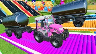 BIG Tractors! EXTREME Muddy Parkour VS OVERLOAD TANKER CHROME AZUL Challenge Tractor 030 - FS22