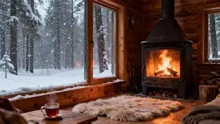 Winter Serenity ❄️ Cozy Cabin Ambience with Fireplace and Snowfall for Relaxation, sleep and study