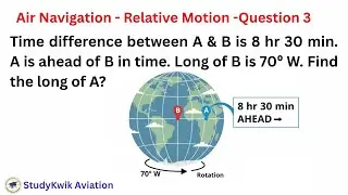 Find Longitude of A From Time Difference | #studykwik | #aviation | #pilot | #cpl | #atpl
